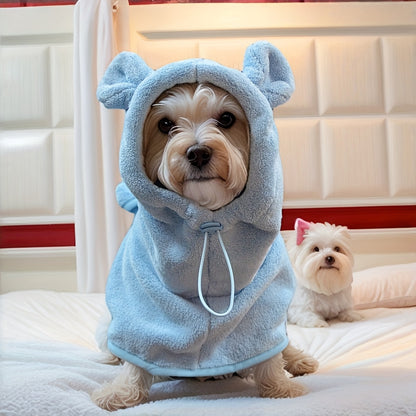 1pc, 2 colors and 7 sizes available. Cute bear ear pet bathrobe with hood, absorbent and soft for warmth. Suitable for small to medium-sized dogs like Maltese, Teddy, Poodle, Shih Tzu, Beagle, Golden Retriever, Labrador, and Doberman