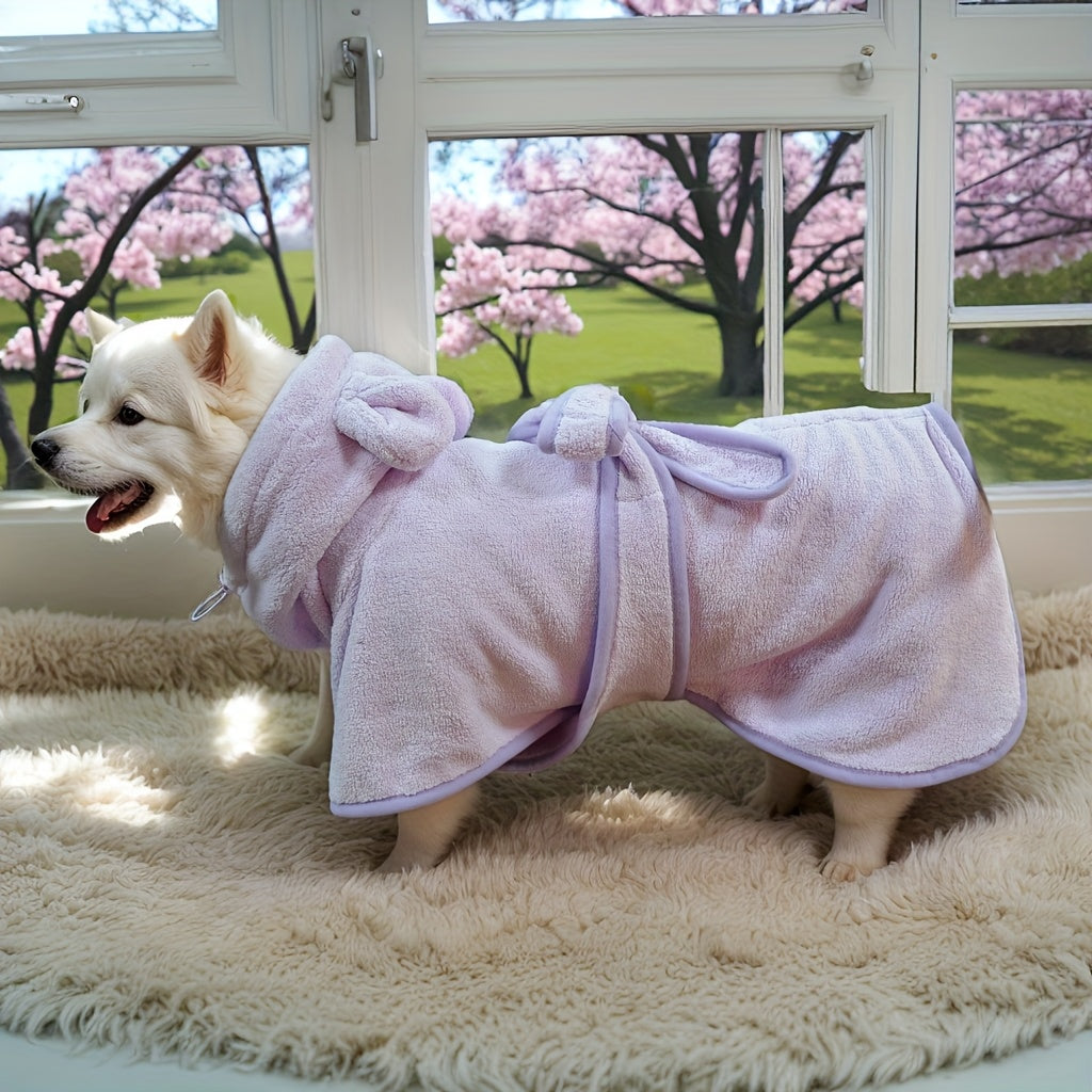 1pc, 2 colors and 7 sizes available. Cute bear ear pet bathrobe with hood, absorbent and soft for warmth. Suitable for small to medium-sized dogs like Maltese, Teddy, Poodle, Shih Tzu, Beagle, Golden Retriever, Labrador, and Doberman
