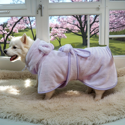 1pc, 2 colors and 7 sizes available. Cute bear ear pet bathrobe with hood, absorbent and soft for warmth. Suitable for small to medium-sized dogs like Maltese, Teddy, Poodle, Shih Tzu, Beagle, Golden Retriever, Labrador, and Doberman