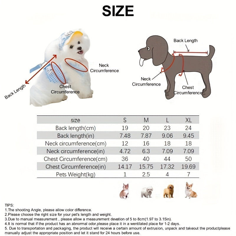 Dog Chest and Back Harness Set Clothes Outdoor with Hat Adjustable Washable Small and Medium Dog Cat Pet Clothes