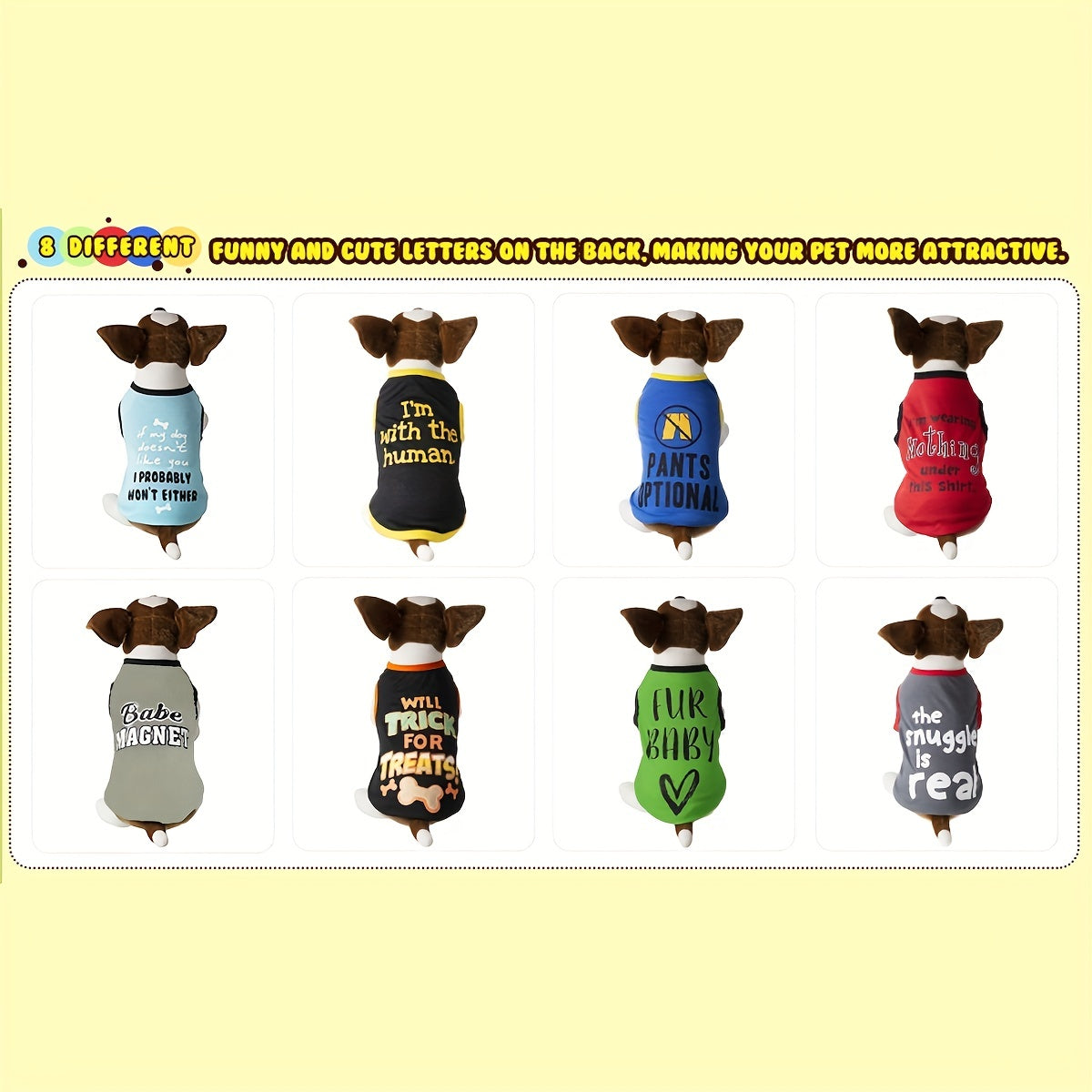 8pcs Lightweight Stylish Dog Shirts - Perfect For Pet Outdoor Playing