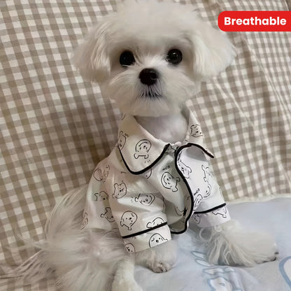 Cozy Cartoon Cat Pattern Pet Sleepwear - Soft, Breathable, Spring\u002FSummer Style for Small Cat & Dog Breeds, Bichon, Maltese, Teddy - Comfortable Home Apparel for Pets