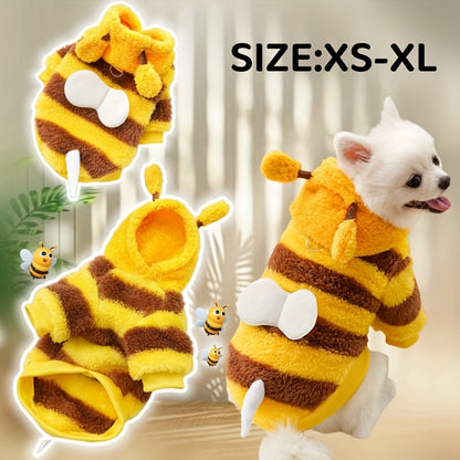 1pc Bee Costume Dog Outfit with Leash Loop, Cute Striped Plush Pullover with Antennae, Tail & Wings, Machine Washable Polyester for Small, Medium, Large Dogs - All-Season Pet Clothing for Daily Wear & Holiday Festivities, Without Battery