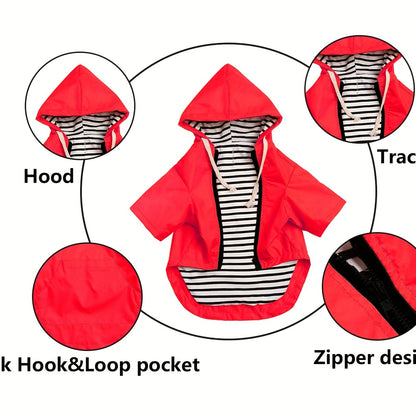 Dog Raincoat Waterproof with Zipper and Hood Adjustable Neck Drawstring