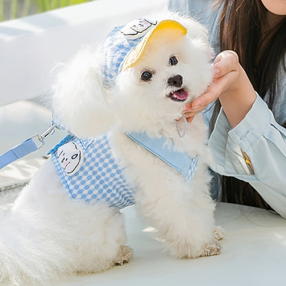 Dog Chest and Back Harness Set Clothes Outdoor with Hat Adjustable Washable Small and Medium Dog Cat Pet Clothes