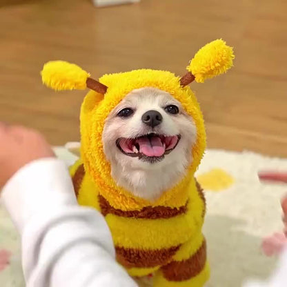 1pc Bee Costume Dog Outfit with Leash Loop, Cute Striped Plush Pullover with Antennae, Tail & Wings, Machine Washable Polyester for Small, Medium, Large Dogs - All-Season Pet Clothing for Daily Wear & Holiday Festivities, Without Battery