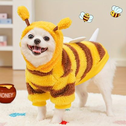 1pc Bee Costume Dog Outfit with Leash Loop, Cute Striped Plush Pullover with Antennae, Tail & Wings, Machine Washable Polyester for Small, Medium, Large Dogs - All-Season Pet Clothing for Daily Wear & Holiday Festivities, Without Battery