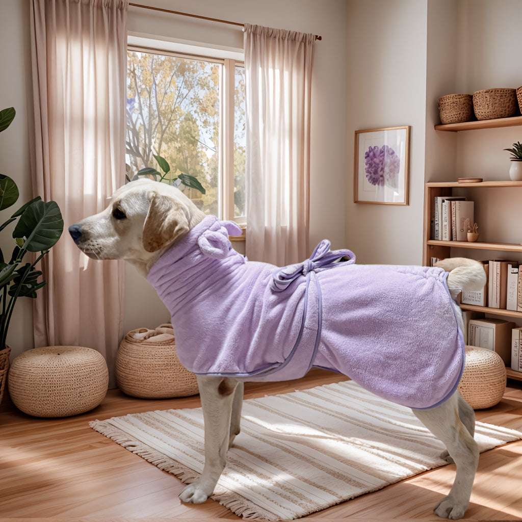 1pc, 2 colors and 7 sizes available. Cute bear ear pet bathrobe with hood, absorbent and soft for warmth. Suitable for small to medium-sized dogs like Maltese, Teddy, Poodle, Shih Tzu, Beagle, Golden Retriever, Labrador, and Doberman