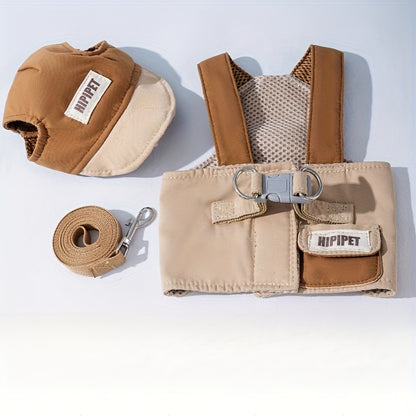 Dog Chest and Back Harness Set Clothes Outdoor with Hat Adjustable Washable Small and Medium Dog Cat Pet Clothes