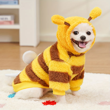 1pc Bee Costume Dog Outfit with Leash Loop, Cute Striped Plush Pullover with Antennae, Tail & Wings, Machine Washable Polyester for Small, Medium, Large Dogs - All-Season Pet Clothing for Daily Wear & Holiday Festivities, Without Battery