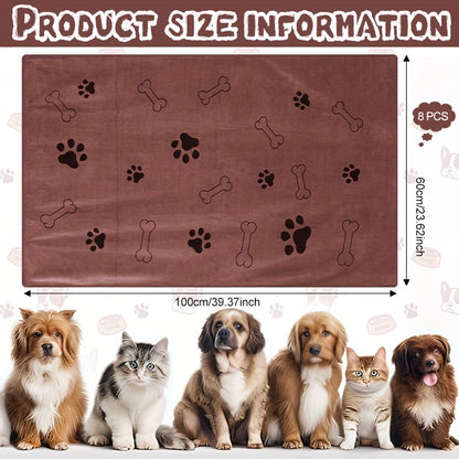 8pcs Brown Bulk Towels For Drying Dogs Cats Pet Towels Puppy Microfiber Quick Drying Dog Paw Bath Towel Pet Bathing Supplies Absorbent For Medium Dogs Pets (40 X 24 Inch)