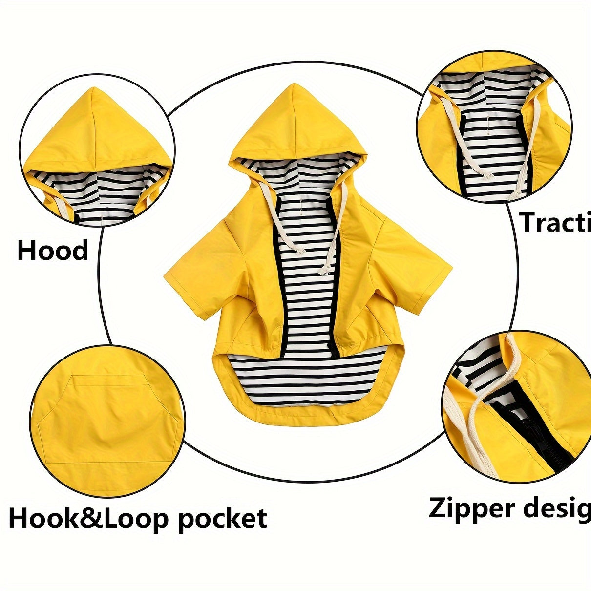 Dog Raincoat Waterproof with Zipper and Hood Adjustable Neck Drawstring