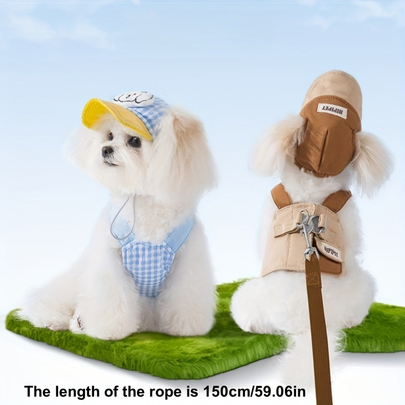 Dog Chest and Back Harness Set Clothes Outdoor with Hat Adjustable Washable Small and Medium Dog Cat Pet Clothes