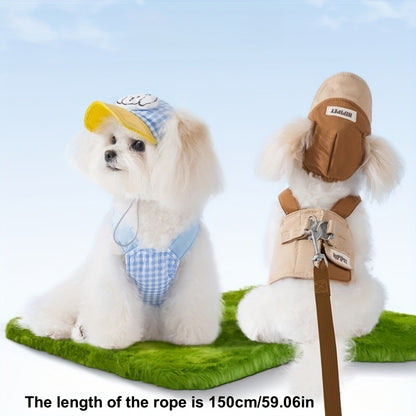 Dog Chest and Back Harness Set Clothes Outdoor with Hat Adjustable Washable Small and Medium Dog Cat Pet Clothes