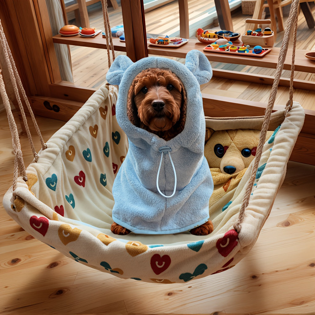 1pc, 2 colors and 7 sizes available. Cute bear ear pet bathrobe with hood, absorbent and soft for warmth. Suitable for small to medium-sized dogs like Maltese, Teddy, Poodle, Shih Tzu, Beagle, Golden Retriever, Labrador, and Doberman