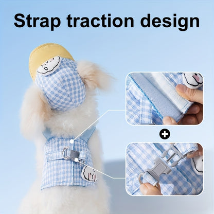Dog Chest and Back Harness Set Clothes Outdoor with Hat Adjustable Washable Small and Medium Dog Cat Pet Clothes