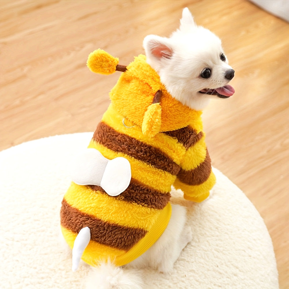 1pc Bee Costume Dog Outfit with Leash Loop, Cute Striped Plush Pullover with Antennae, Tail & Wings, Machine Washable Polyester for Small, Medium, Large Dogs - All-Season Pet Clothing for Daily Wear & Holiday Festivities, Without Battery