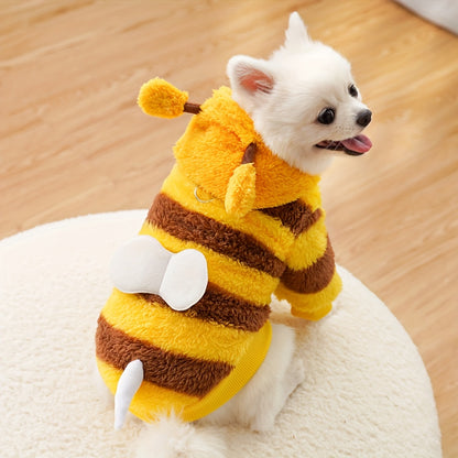 1pc Bee Costume Dog Outfit with Leash Loop, Cute Striped Plush Pullover with Antennae, Tail & Wings, Machine Washable Polyester for Small, Medium, Large Dogs - All-Season Pet Clothing for Daily Wear & Holiday Festivities, Without Battery